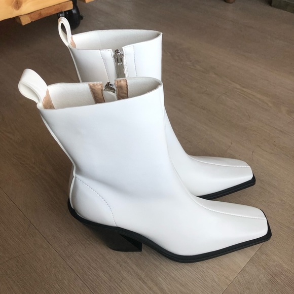 White Faux Leather Western Ankle Boots - Picture 7 of 7